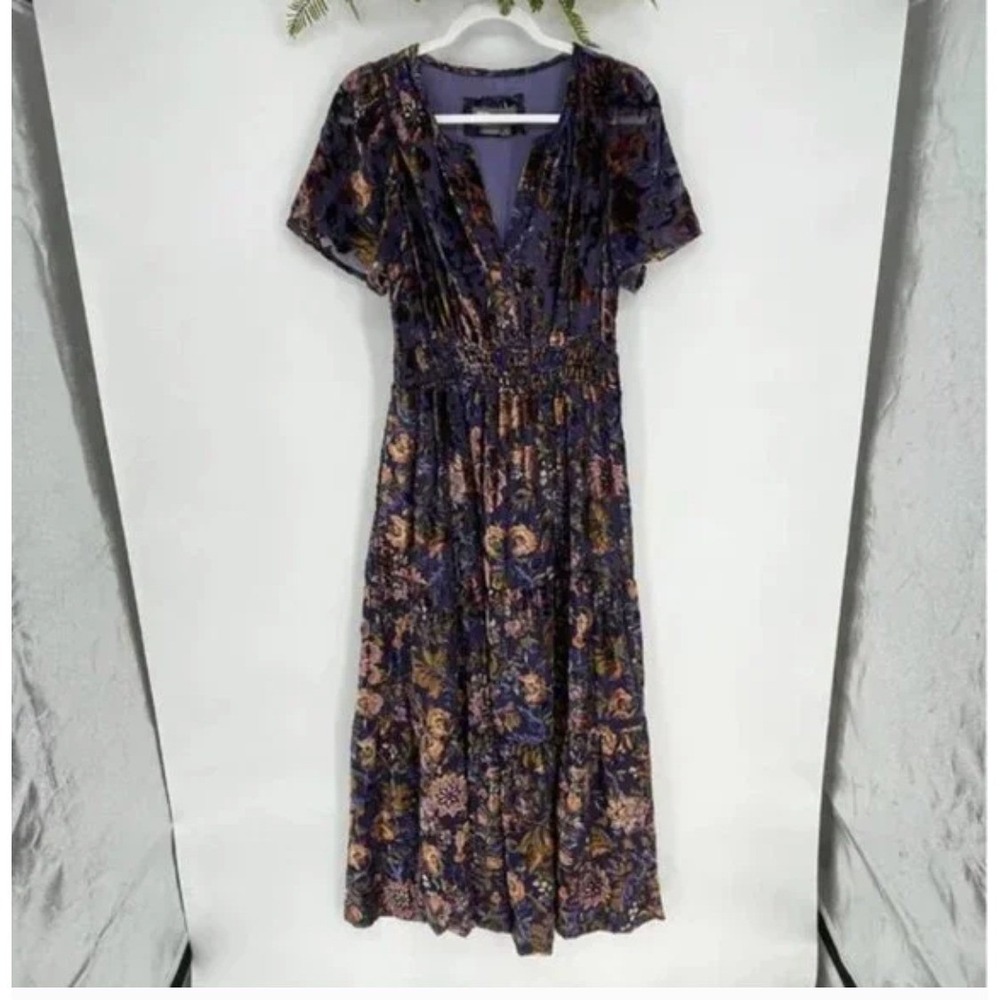 Anthropologie Somerset Floral Burnout Velvet Maxi Dress Plus 2X Boho Fairycore - Picture 6 of 12